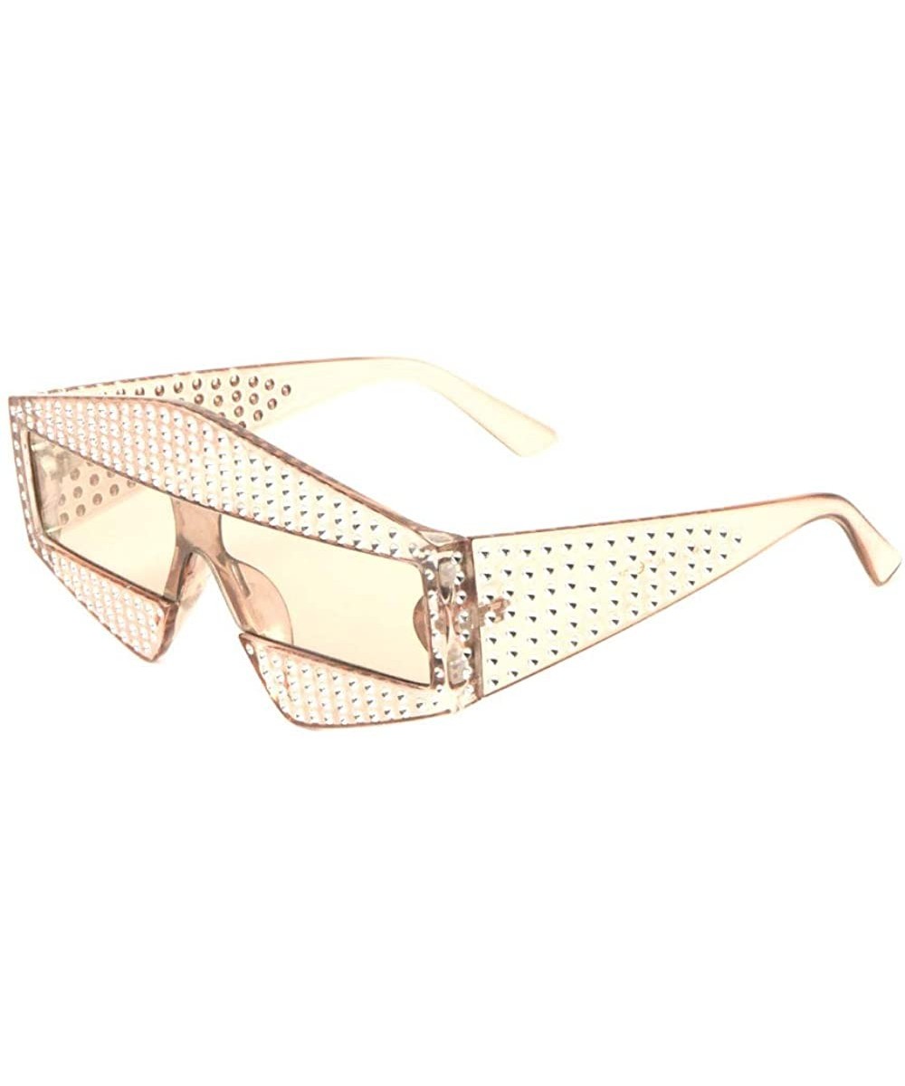 Full Rhinestone Diamond Shape Frame One Piece Lens Shield Sunglasses - Yellow Crystal - CK1988DXA24 $11.98 Shield