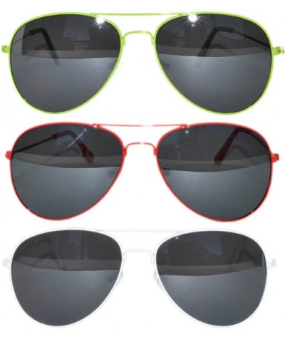 Set of 3 Pack Aviator Style Sunglasses Colored Metal Frame Mirror Lens Smoke Lens - CX17YRQCWCI $5.89 Aviator