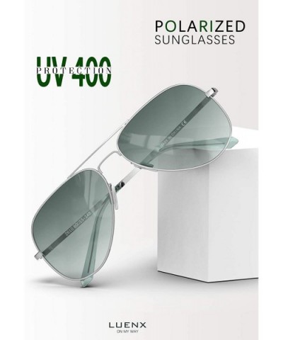 Aviator Sunglasses for Men Women Polarized - UV 400 Protection with case 60MM - Gradient Green Lens/Silver Frame - CC18ZGR63H...