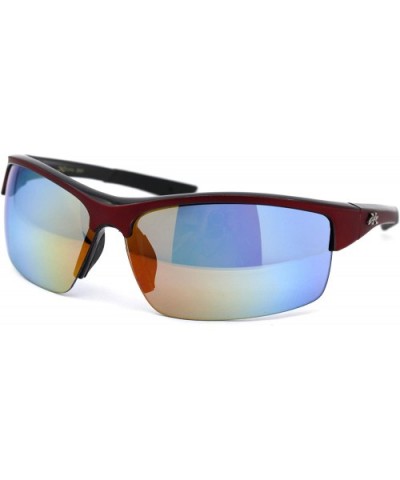 Mens Rectangular Half Rim Sport Plastic Sunglasses - Red Rainbow Mirror - C4193YMH6UI $7.07 Sport