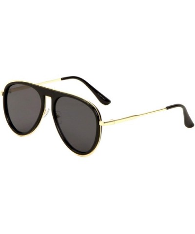 Square Bridgeless Modern Rounded Aviator Sunglasses - Black Gold - CR190ETQ8DC $11.97 Square