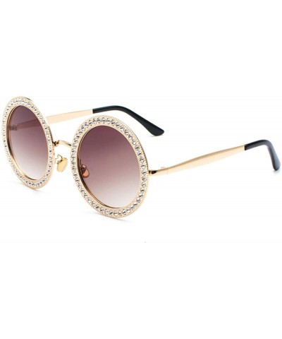 Round Diamond Sunglasses Multicolor Glasses Gold Frame Transparent Drill Suits Catwalk Chrismas Gifts - CN18A35GU94 $16.26 Round