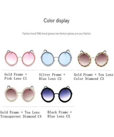 Round Diamond Sunglasses Multicolor Glasses Gold Frame Transparent Drill Suits Catwalk Chrismas Gifts - CN18A35GU94 $16.26 Round