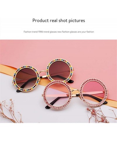 Round Diamond Sunglasses Multicolor Glasses Gold Frame Transparent Drill Suits Catwalk Chrismas Gifts - CN18A35GU94 $16.26 Round