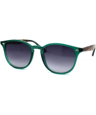 Womens Thin Plastic Round Horn Rim Designer Sunglasses - Green Brown Tort Arm Smoke - CS193MQR54M $7.93 Round