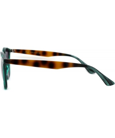 Womens Thin Plastic Round Horn Rim Designer Sunglasses - Green Brown Tort Arm Smoke - CS193MQR54M $7.93 Round