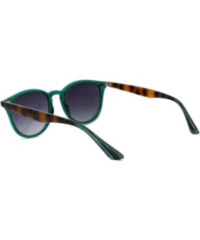 Womens Thin Plastic Round Horn Rim Designer Sunglasses - Green Brown Tort Arm Smoke - CS193MQR54M $7.93 Round