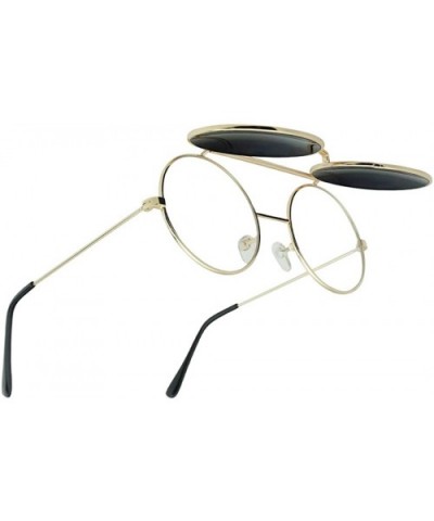 Round Circular Django Flip-Up Steampunk Inspired Metal Two in One Sunglasses - Gold - Midnight Green - C8189U5E5X4 $8.25 Round