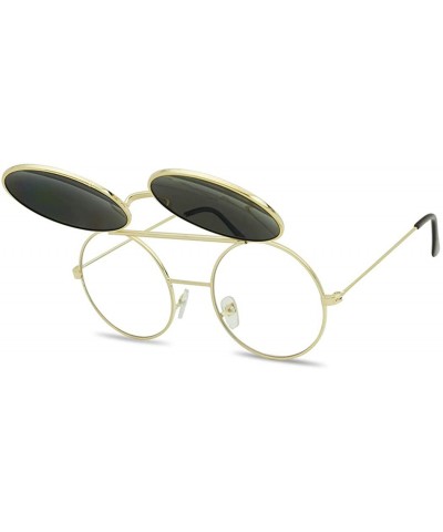 Round Circular Django Flip-Up Steampunk Inspired Metal Two in One Sunglasses - Gold - Midnight Green - C8189U5E5X4 $8.25 Round