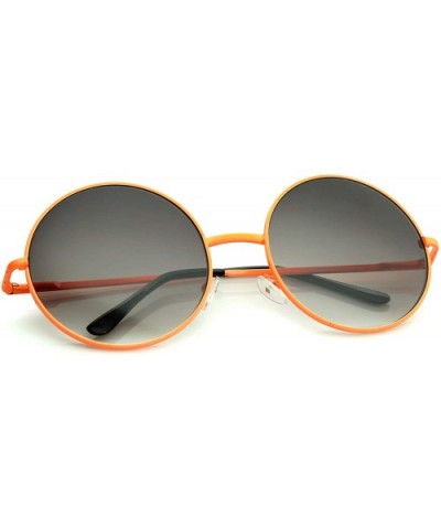 Super Oversize Slim Temple Neon Frame Round Sunglasses 61mm - Orange / Lavender - CN12N7B2W72 $8.55 Oversized