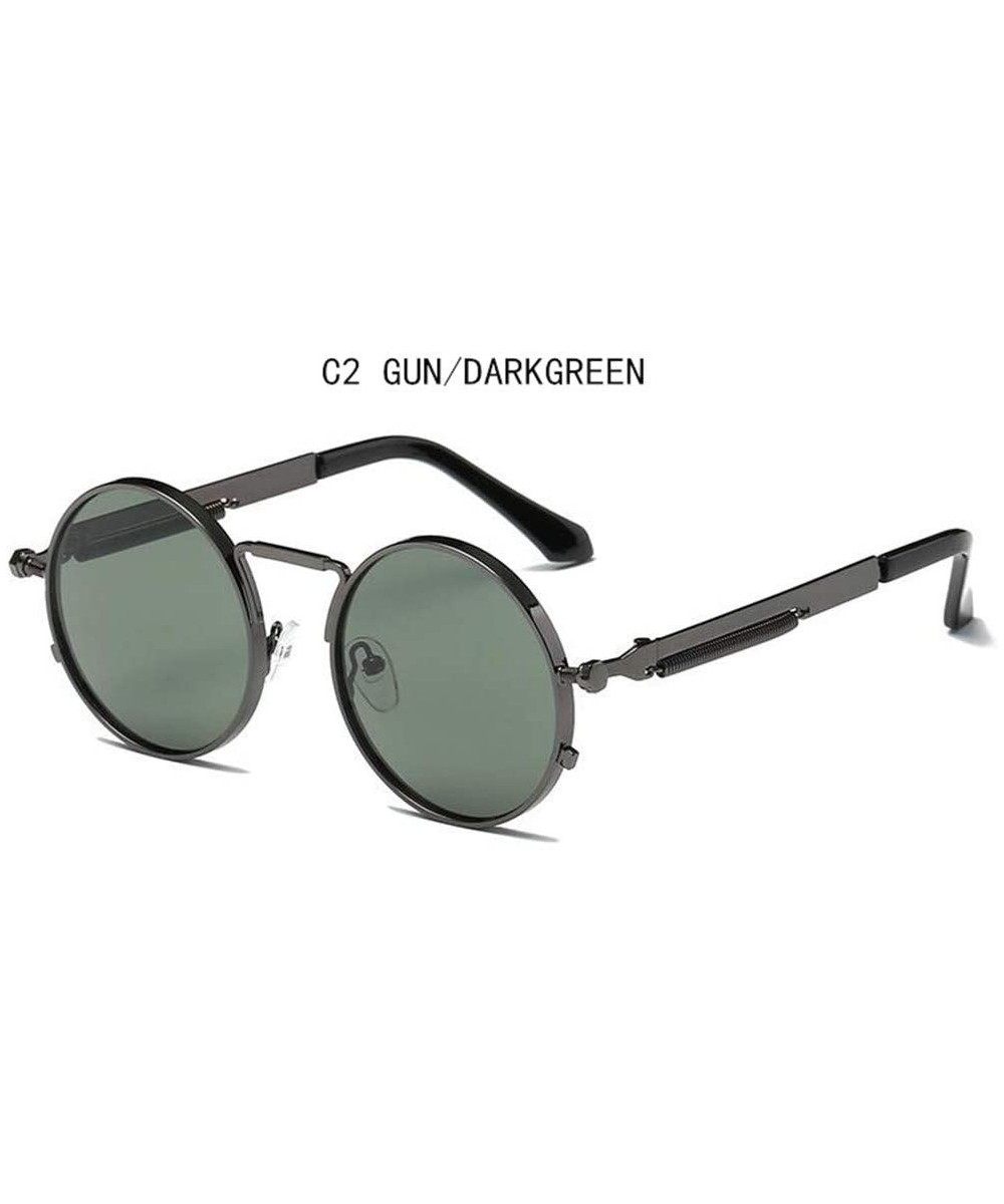 Vintage Men Sunglasses Women Round Metal Frame Colorful Lens Sun Glasses - Gun Darkgreen - CZ194O2Q24S $16.11 Rectangular