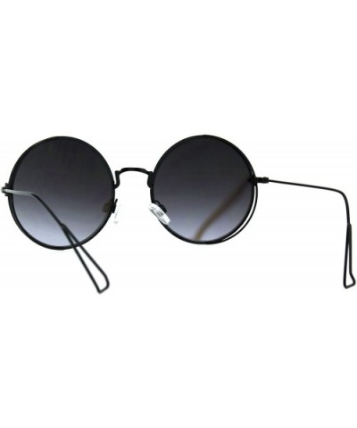 Womens Round Sunglasses Light Metal Circle Frame Mirror Lens UV 400 - Black (Blue Mirror) - CP189QSSE4I $6.01 Round