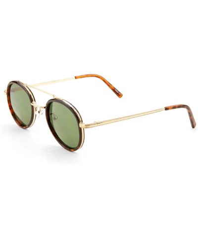 Round Double Plastic Metal Frame Flat Top Bar Sunglasses - Green Demi - CS1903U5MOH $7.98 Round