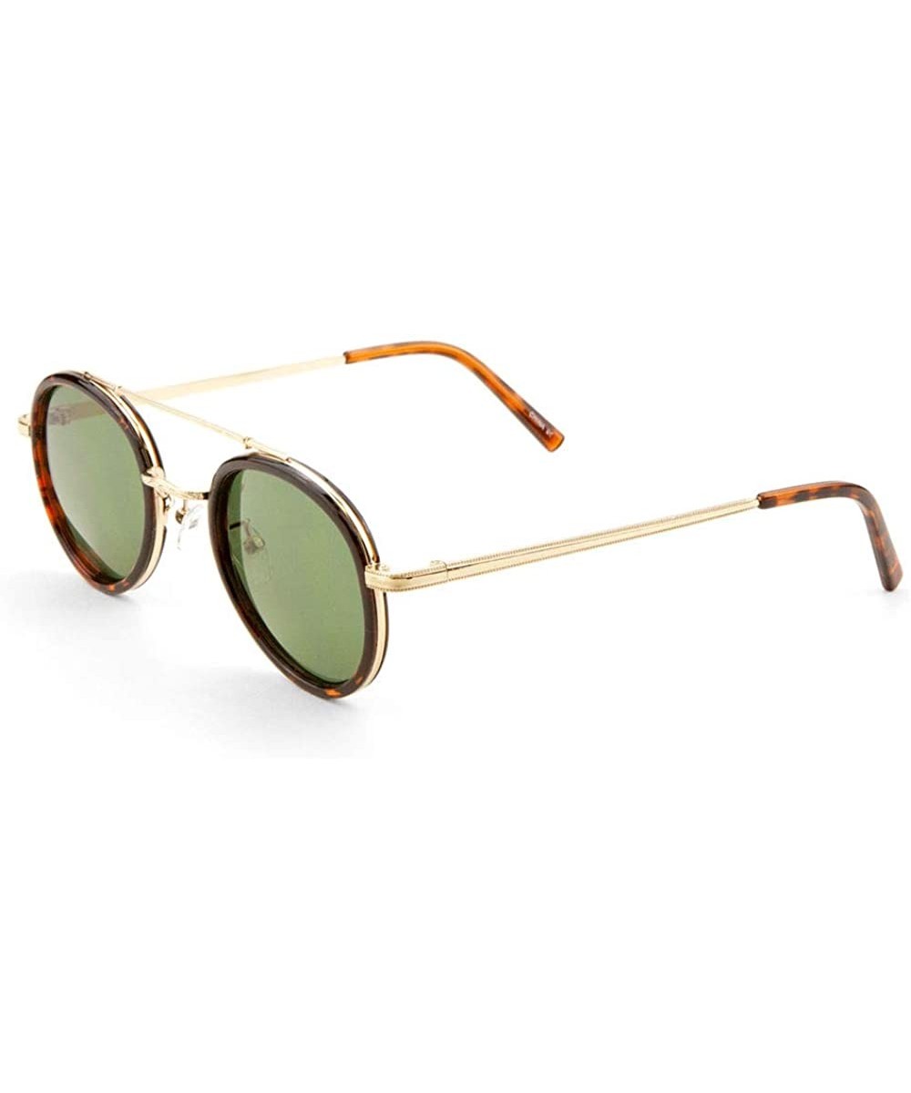 Round Double Plastic Metal Frame Flat Top Bar Sunglasses - Green Demi - CS1903U5MOH $7.98 Round