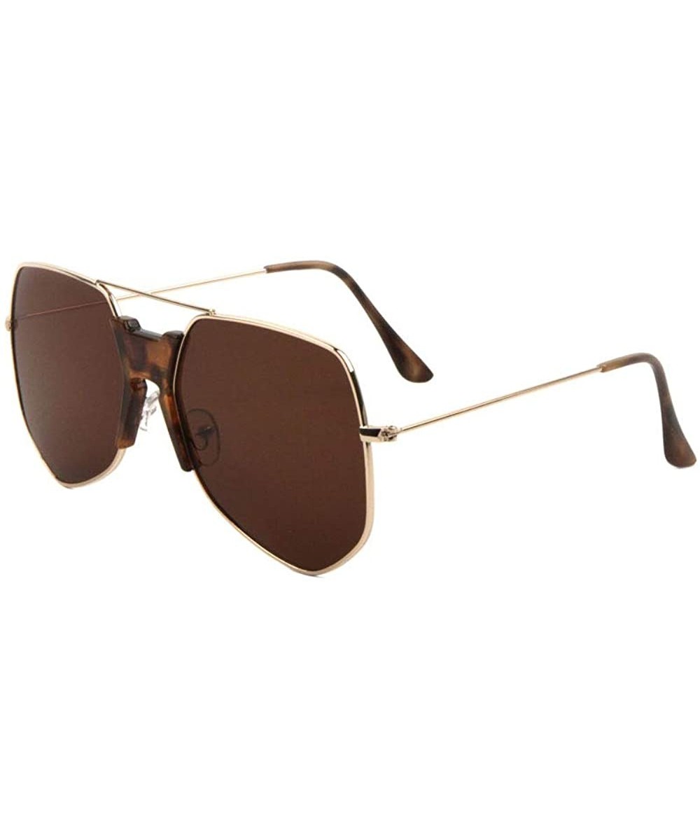 Thick Plastic Nose Shield Thin Rim Geometric Aviator Sunglasses - Brown Demi - CJ190MH0GUW $8.36 Shield