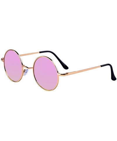 Small Round Polarized Sunglasses Mirrored Lens Unisex Glasses - Pink - CJ18G92ADH0 $6.18 Round