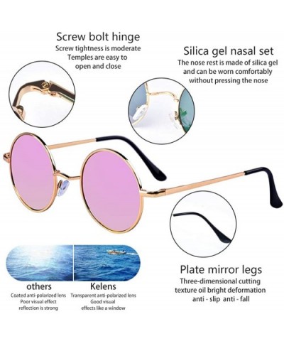 Small Round Polarized Sunglasses Mirrored Lens Unisex Glasses - Pink - CJ18G92ADH0 $6.18 Round