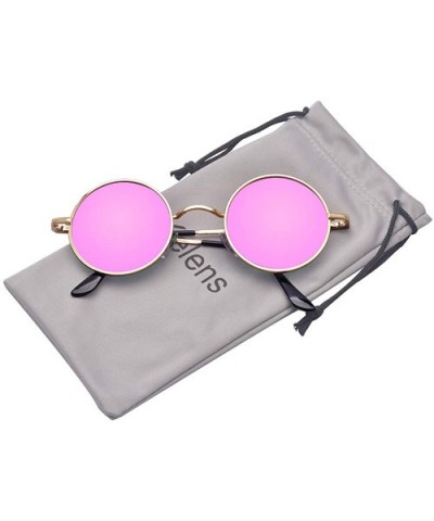 Small Round Polarized Sunglasses Mirrored Lens Unisex Glasses - Pink - CJ18G92ADH0 $6.18 Round