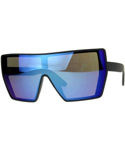Extra Oversized Fashion Sunglasses Flat Top Shield Frame Mirror Lens - Black (Blue Mirror) - CF18CNC96HX $6.40 Oversized