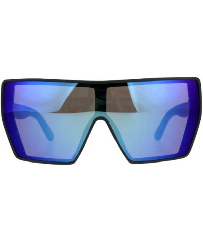 Extra Oversized Fashion Sunglasses Flat Top Shield Frame Mirror Lens - Black (Blue Mirror) - CF18CNC96HX $6.40 Oversized