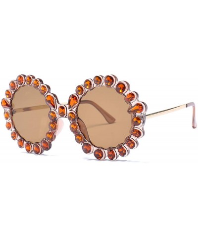 Fashion Round Sunglasses Crystal plastic Frame glasses for women UV400 - Brown - C918NHOLTNH $7.40 Round