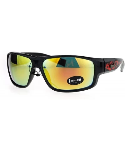 Mens Flame Arm Rectangular Warp Biker Motorcycle Sunglasses - Orange Red - CT12O29E5DR $8.05 Sport