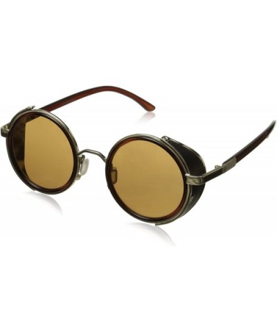 Iron Man Sunglasses Leather Block Metal Frame Retro Style - Gold/Brown - C611ZBUGM5X $11.75 Sport
