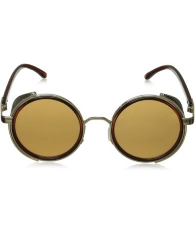 Iron Man Sunglasses Leather Block Metal Frame Retro Style - Gold/Brown - C611ZBUGM5X $11.75 Sport