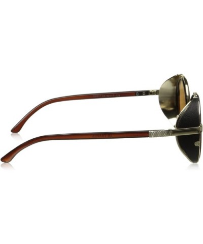 Iron Man Sunglasses Leather Block Metal Frame Retro Style - Gold/Brown - C611ZBUGM5X $11.75 Sport