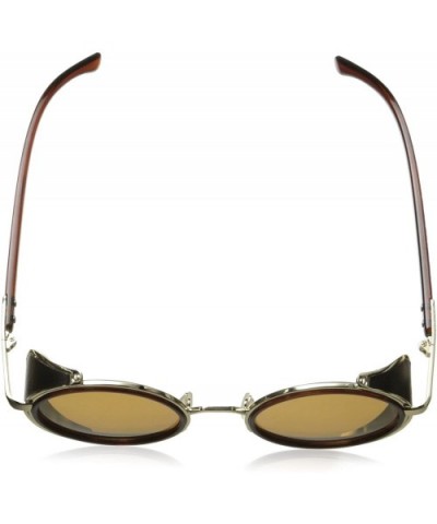 Iron Man Sunglasses Leather Block Metal Frame Retro Style - Gold/Brown - C611ZBUGM5X $11.75 Sport