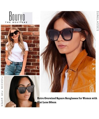 Retro Oversized Square Sunglasses for Women Flat Lens Sun Glasses Gradient Shades UV400 - CP18S5KSQ3L $9.71 Oversized