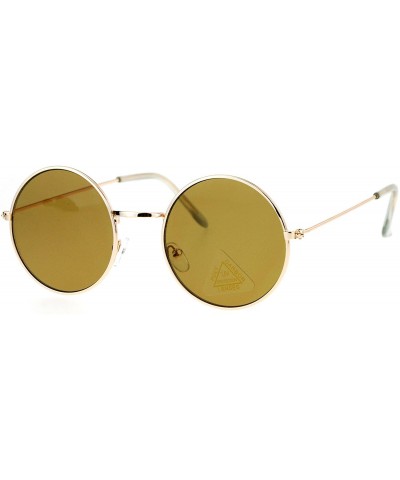 Super Flat Lens Sunglasses Round Circle Thin Metal Frame Eyewear - Gold (Brown) - CJ189OLQQ84 $8.33 Round