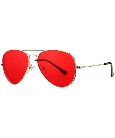 Aviator Sunglasses for Women Men Lightweight Metal Frame 100% UV Protection - Gold Frame / Red Lens - CU1900CA7LC $10.53 Aviator