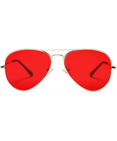 Aviator Sunglasses for Women Men Lightweight Metal Frame 100% UV Protection - Gold Frame / Red Lens - CU1900CA7LC $10.53 Aviator