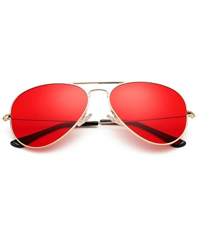 Aviator Sunglasses for Women Men Lightweight Metal Frame 100% UV Protection - Gold Frame / Red Lens - CU1900CA7LC $10.53 Aviator