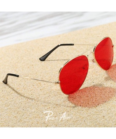 Aviator Sunglasses for Women Men Lightweight Metal Frame 100% UV Protection - Gold Frame / Red Lens - CU1900CA7LC $10.53 Aviator