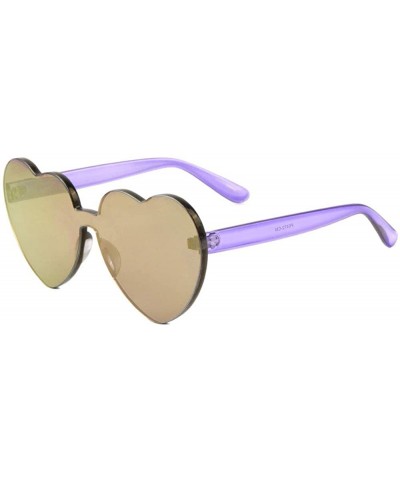 Rimless Heart Shape Thick One Piece Lens Crystal Color Mirror Sunglasses - Brown Purple - C618KO4GC8E $9.23 Rimless