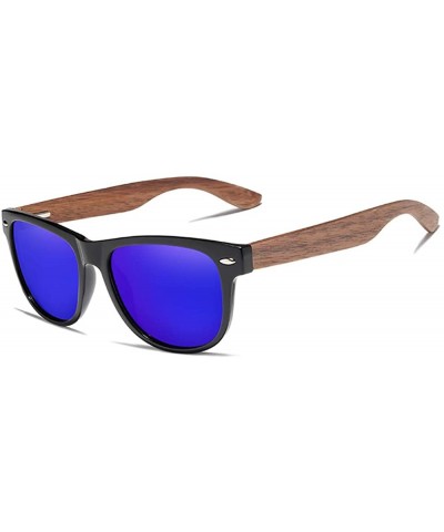 Genuine Walnut sunglasses square men polarized UV400 - Dark Blue - CR18ZXAXIT3 $21.25 Square