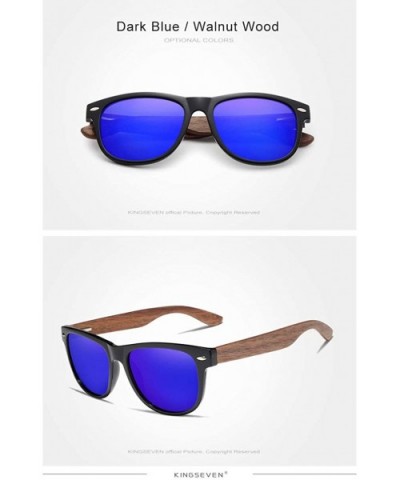 Genuine Walnut sunglasses square men polarized UV400 - Dark Blue - CR18ZXAXIT3 $21.25 Square