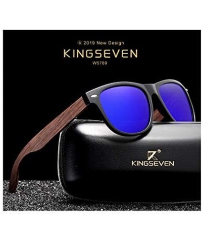 Genuine Walnut sunglasses square men polarized UV400 - Dark Blue - CR18ZXAXIT3 $21.25 Square