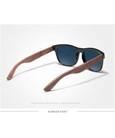 Genuine Walnut sunglasses square men polarized UV400 - Dark Blue - CR18ZXAXIT3 $21.25 Square