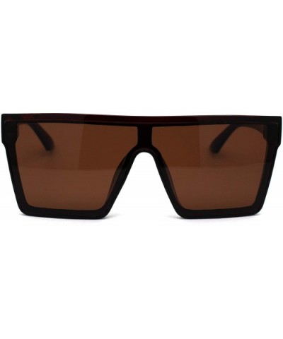 Womens Flat Top Shield Mafia Boyfriend Sunglasses - All Brown - C3196WTI46G $10.43 Rectangular
