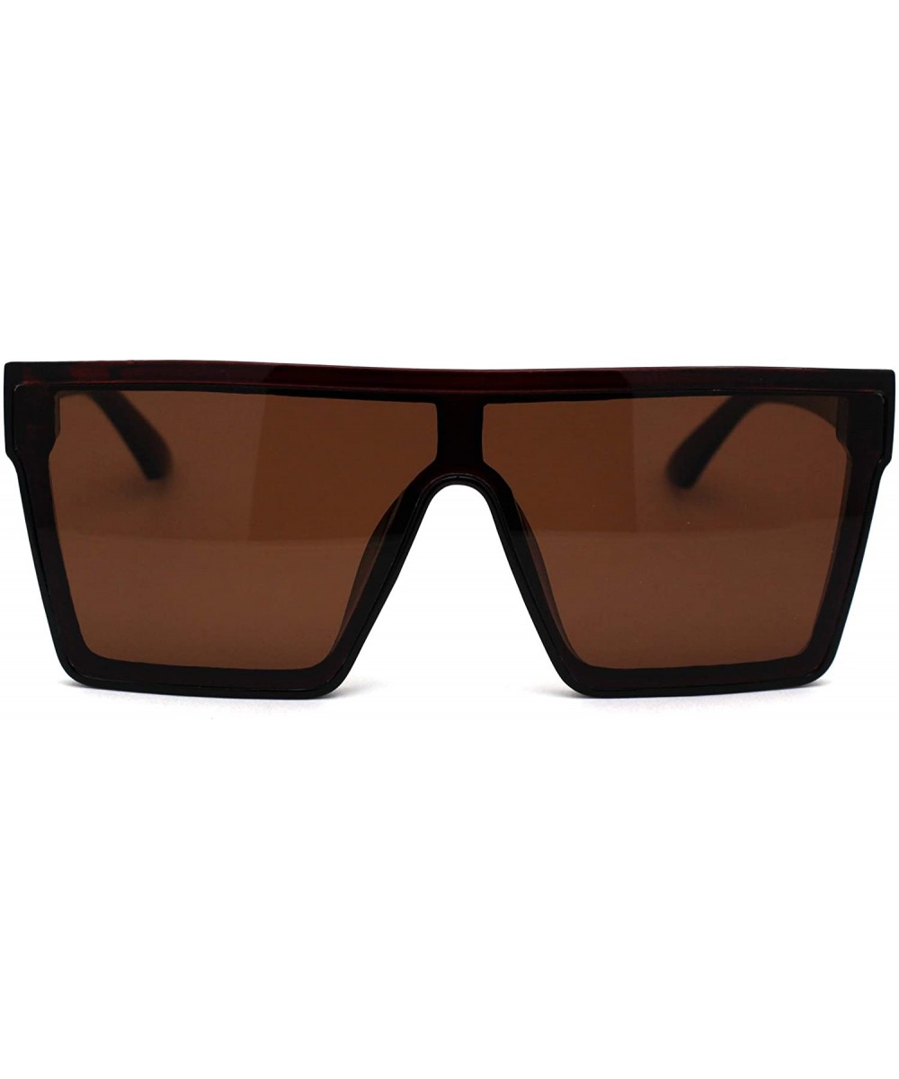 Womens Flat Top Shield Mafia Boyfriend Sunglasses - All Brown - C3196WTI46G $10.43 Rectangular