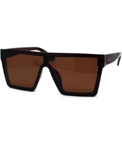 Womens Flat Top Shield Mafia Boyfriend Sunglasses - All Brown - C3196WTI46G $10.43 Rectangular