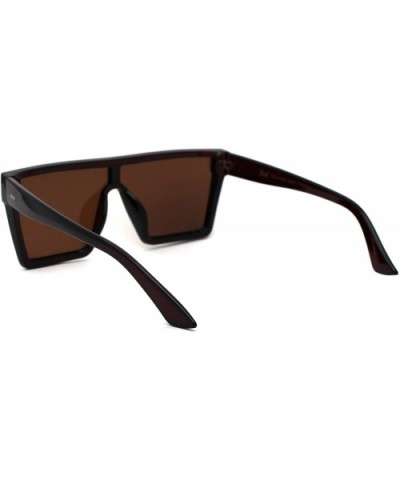 Womens Flat Top Shield Mafia Boyfriend Sunglasses - All Brown - C3196WTI46G $10.43 Rectangular