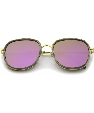 Modern Metal Temple Trim Colored Mirror Flat Lens Square Sunglasses 55mm - Smoke-gold / Purple Mirror - CE12LZRU2DX $9.63 Square