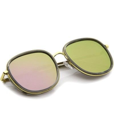 Modern Metal Temple Trim Colored Mirror Flat Lens Square Sunglasses 55mm - Smoke-gold / Purple Mirror - CE12LZRU2DX $9.63 Square