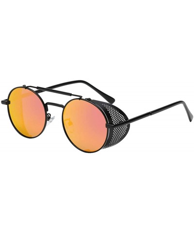 Men's UV Protection Side Shield Steampunk Sunglasses - Orange Lens/Black Frame - CQ18UX6Q5UX $21.49 Shield