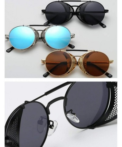 Men's UV Protection Side Shield Steampunk Sunglasses - Orange Lens/Black Frame - CQ18UX6Q5UX $21.49 Shield