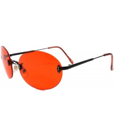 Classic Fashion Rhinestone Womens Sexy Rimless Oval Sunglasses Tinted Lens - Black & Red - CZ18T4HMRW6 $15.35 Rimless